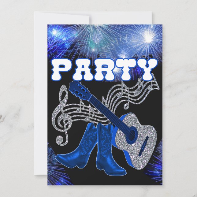 Country Western Music Guitarra Azul Y Bots De Cowb (Anverso)