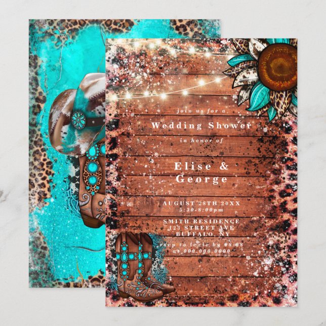 Country Western Turquoise Boots Wedding Shower (Anverso / Reverso)