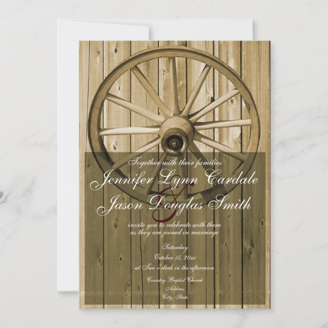Country Western Wagon Wheel Wedding Invitaciones (Anverso)