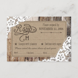 Country Western Wood Lace Rustic RSVP Card