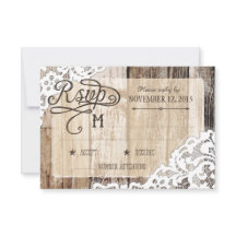 Country Western Wood Lace Rustic RSVP Card