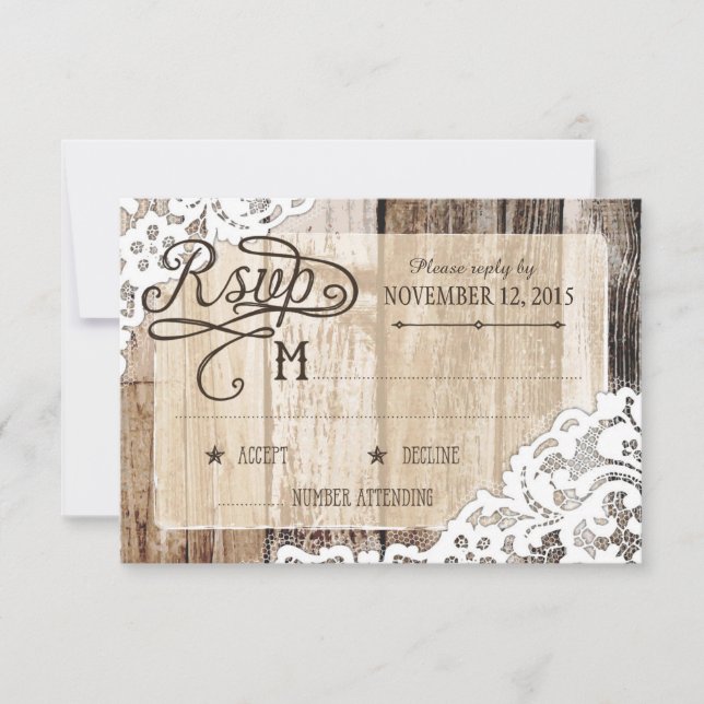 Country Western Wood Lace Rustic RSVP Card (Anverso)