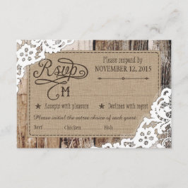 Country Western Wood Lace Rustic RSVP Card