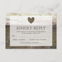 Country Wood Heart Wedding RSVP