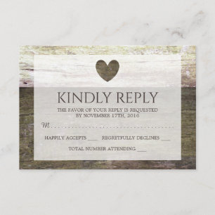 Country Wood Heart Wedding RSVP