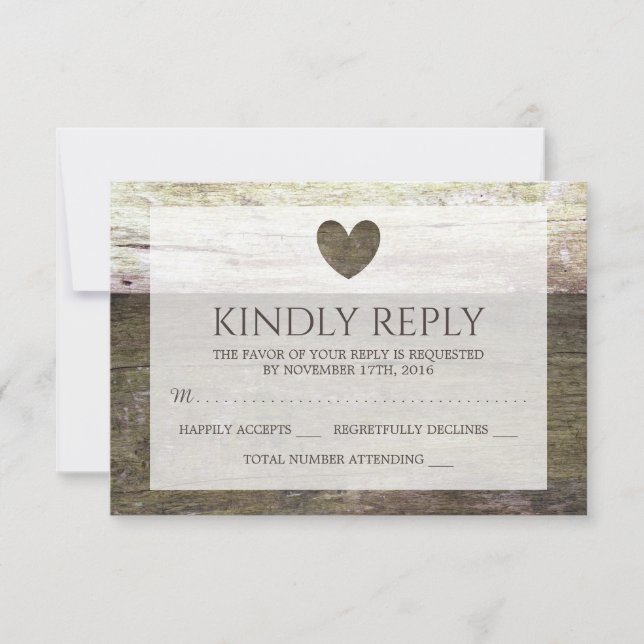 Country Wood Heart Wedding RSVP (Anverso)