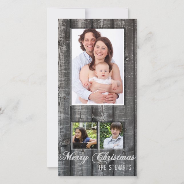 Country Wood Tarjeta de tres Navidades fotográfico (Anverso)