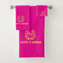 Couple Names Monogram Yellow & Pink Elegant 