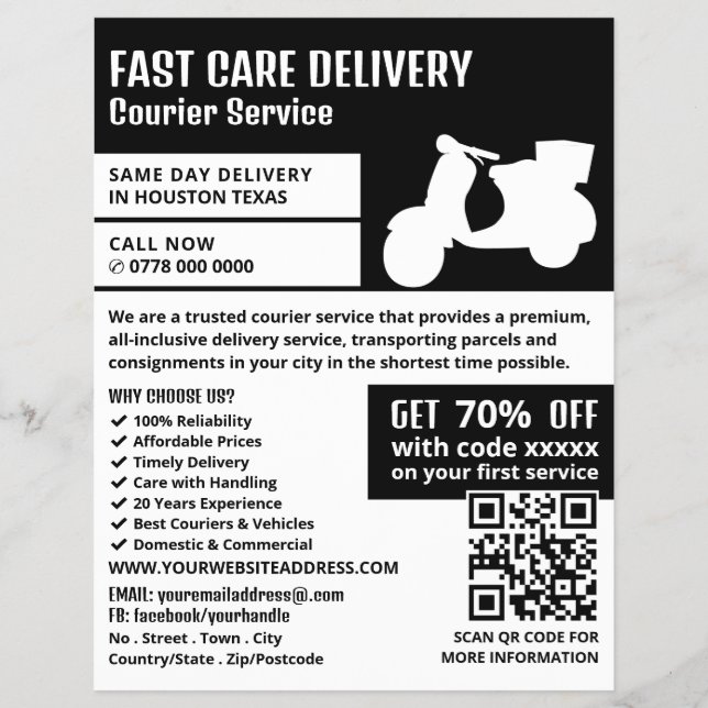 Courier Moped Design, publicidad de servicio de me (Frente)