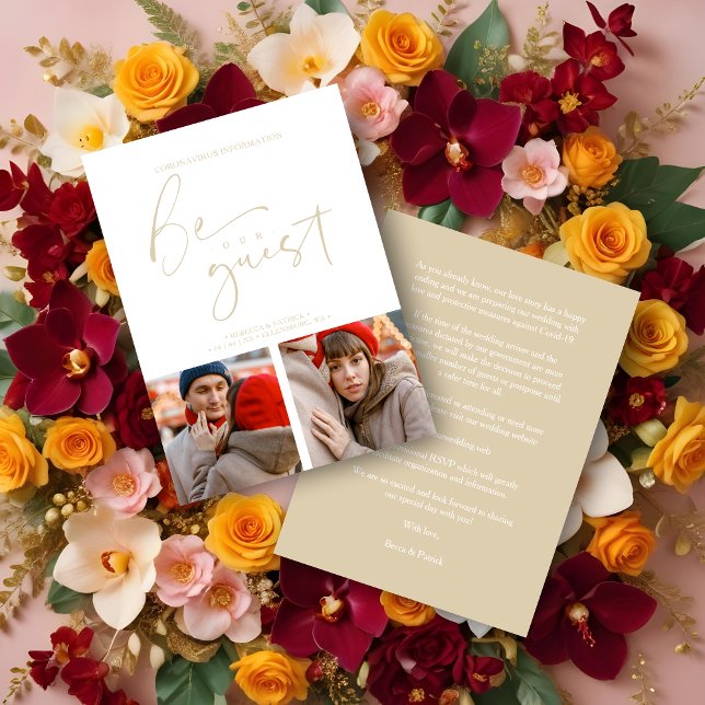 Covid19 2 Fotos Sea Nuestro Boda Romántico Invitad (Elegant Two Photos Be Our Guest Romantic Wedding Enclosure Cards.)
