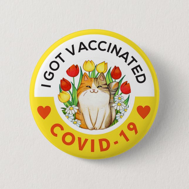 Covid- Botón de gato lindo vacunado (Anverso)