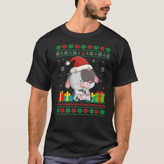 Cow Cute Cow Santa Hat Navidades feos suéter (Anverso)