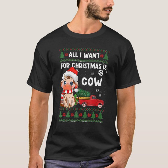 Cow  Cute Cow Santa Hat Ugly Christmas Sweater (Anverso)