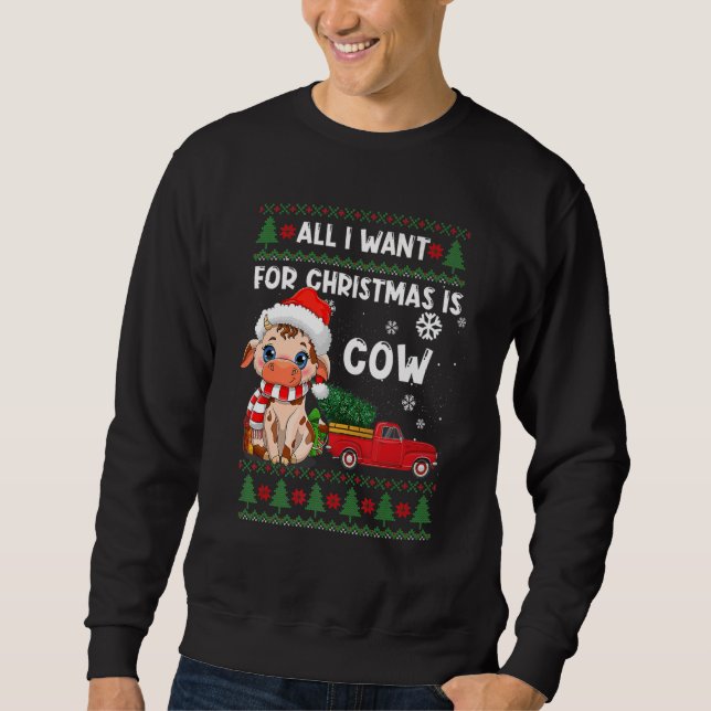 Cow  Cute Cow Santa Hat Ugly Christmas Sweater (Anverso)