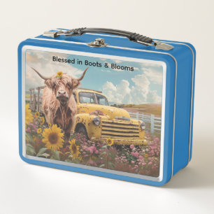 Cow Vintage Truck Sunflowers
