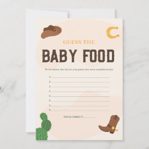 Cowboy adivina la tarjeta de Baby Shower de comida