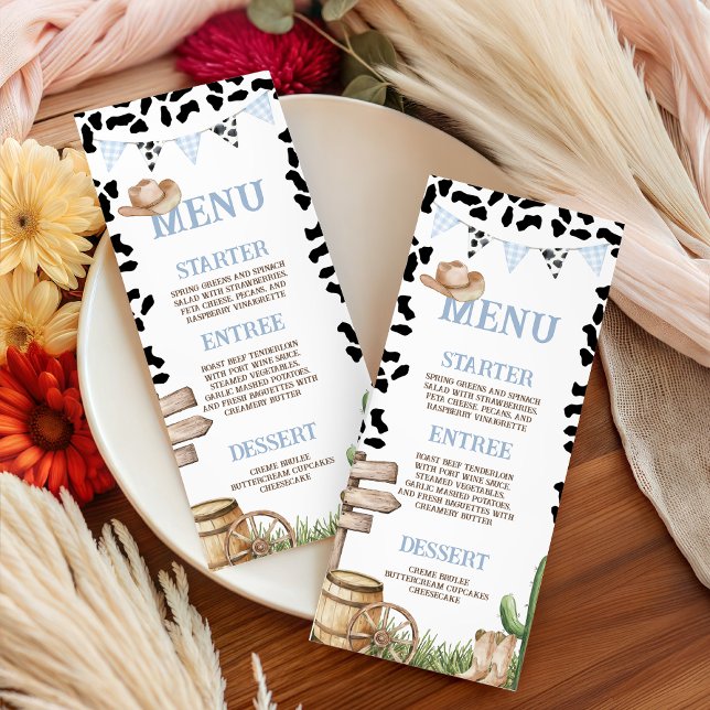 Cowboy Baby Shower 4x9 Menu Card (Subido por el creador)
