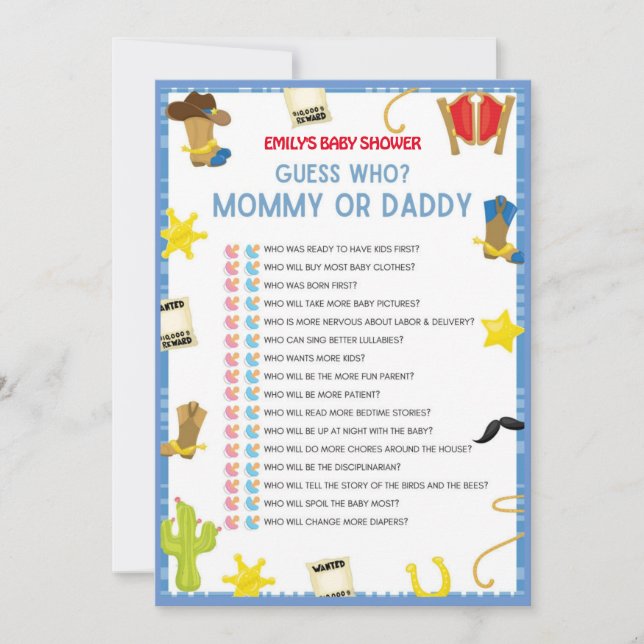 Cowboy Baby Shower Game - 5x7 size Invitación (Anverso)