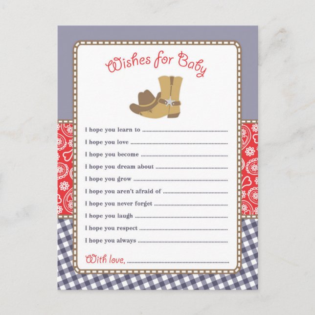 Cowboy Baby Shower quiere tarjeta para bebé (Anverso)