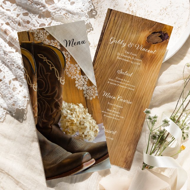 Cowboy Boots and Lace Country Western Boda Menu (Subido por el creador)