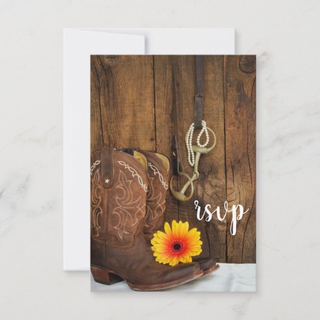 Cowboy Boots Daisy Horse Bit Boda RSVP (Anverso)