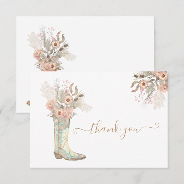 Cowboy Boots Floral Western Gracias Nota (Anverso / Reverso)