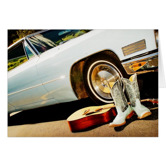 Cowboy Boots Guitarra Y Tarjeta Occidental De Coch (Anverso (Horizontal))