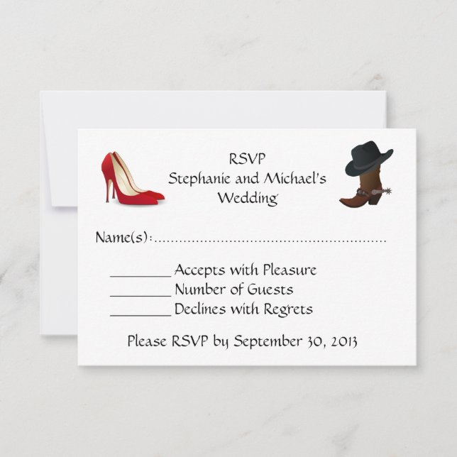 Cowboy Boots High Heels Shoels Wedding RSVP (Anverso)