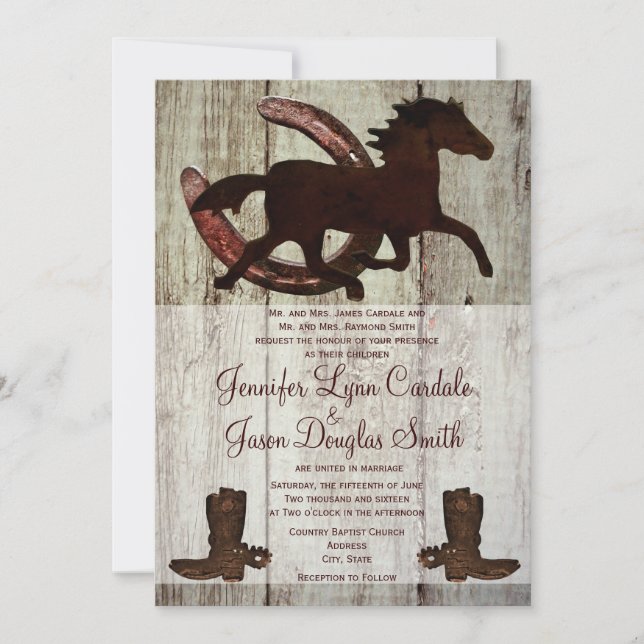 Cowboy Boots Horse Horseshoe Invitaciones a la bod (Anverso)