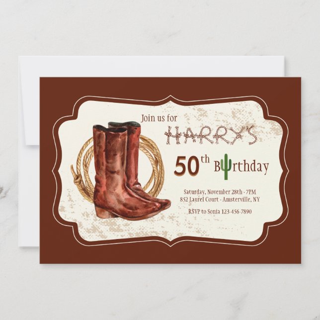 Cowboy Boots Invitación a la fiesta de cumpleaños (Anverso)