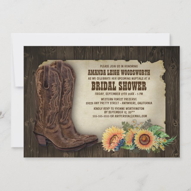 Cowboy Boots Invitaciones a la ducha de novia con  (Anverso)