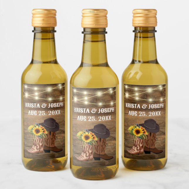 Cowboy Boots Sunflower Western Wedding Favor (Botellas)