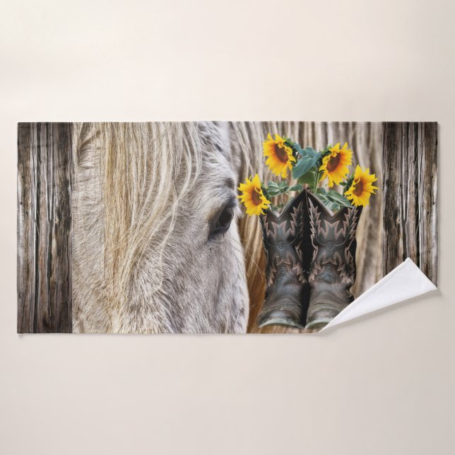 Cowboy Caballo Boots Junta de los girasoles (Toalla de baño)