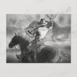 Cowboy en la postal de arte de caballos