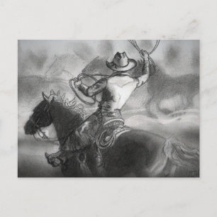 Cowboy en la postal de arte de caballos