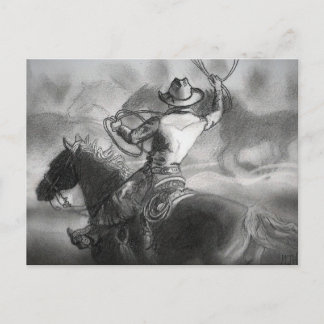 Cowboy en la postal de arte de caballos