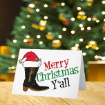 Cowboy Feliz Navidad Yall<br><div class="desc">Feliz Navidad, todos. Un gracioso regalo de vacaciones para un vaquero texano que habla con jerga sureña. Una bota de vaquero coronada por un gorra de Santa Claus.</div>