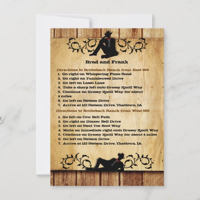 Cowboy Grooms Boda gay conduce tarjetas (Anverso)
