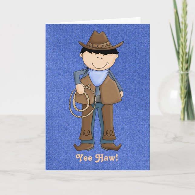 Cowboy lindo con tarjeta de cumpleaños de Denim (Anverso)