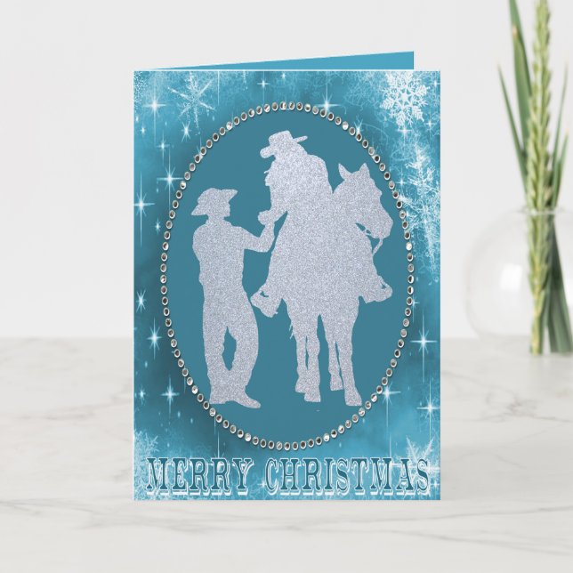 Cowboy occidental Cowgirl Horario Feliz Navidad (Anverso)