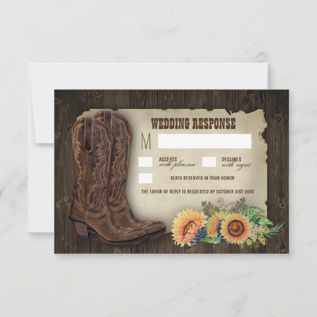 Cowboy occidentales bota tarjetas RSVP de boda de  (Anverso)
