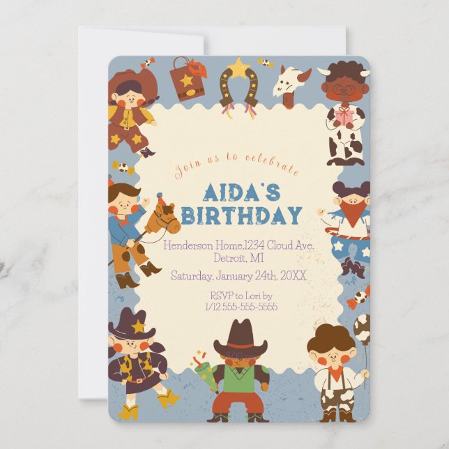 "Cowboy Roundup Birthday Party Invitación (Anverso)