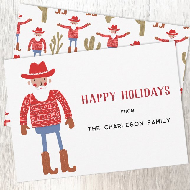 Cowboy Santa Claus Navidad (Fun Cowboy Santa Claus Western Christmas Holiday card with custom text)