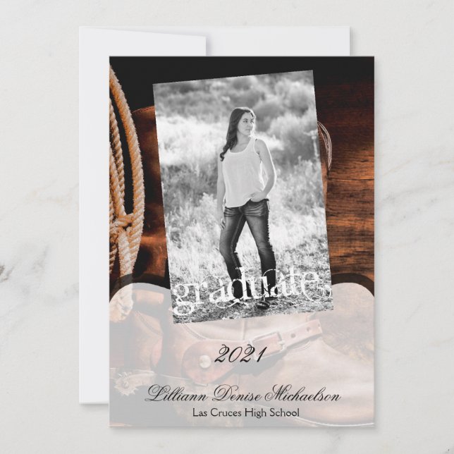 Cowboy senior 5 x 7 bots de Invitación bots de leñ (Anverso)