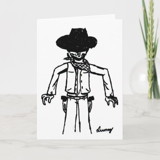 Cowboy Sketch Tarjeta de bienvenida "Howdy Pardner (Anverso)