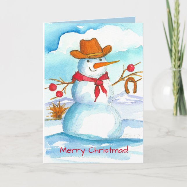 Cowboy Snowman Watercolor Feliz Navidad (Anverso)