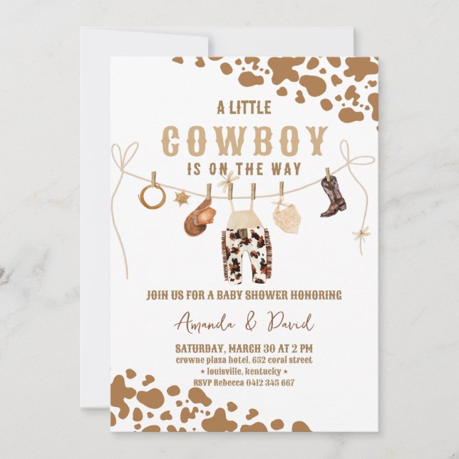 Cowboy Western Brown Plaid Baby Ducha Invitación (Anverso)