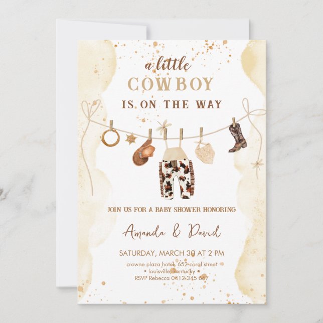 Cowboy Western Brown Plaid Baby Ducha Invitación (Anverso)