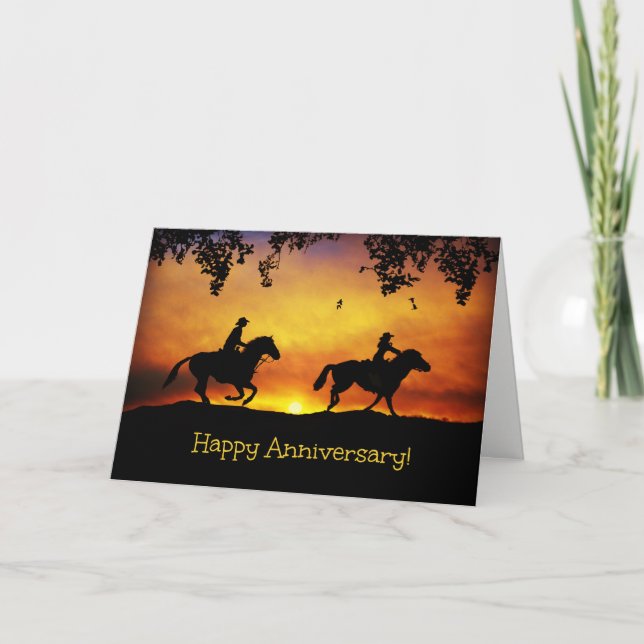 Cowboy y Cowgirl - Tarjeta de aniversario feliz (Anverso)