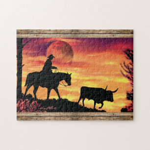 Cowboy Y Longhorn Steer Jigsaw Puzzle